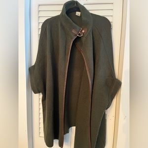 Anthropologie Green Poncho Sweater with Leather Accents - one size